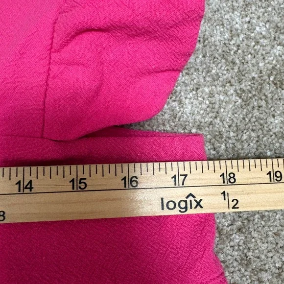 Pomander Place Women's Medium Mini Dress Hot Pink Ruffle Strap Linen Blend